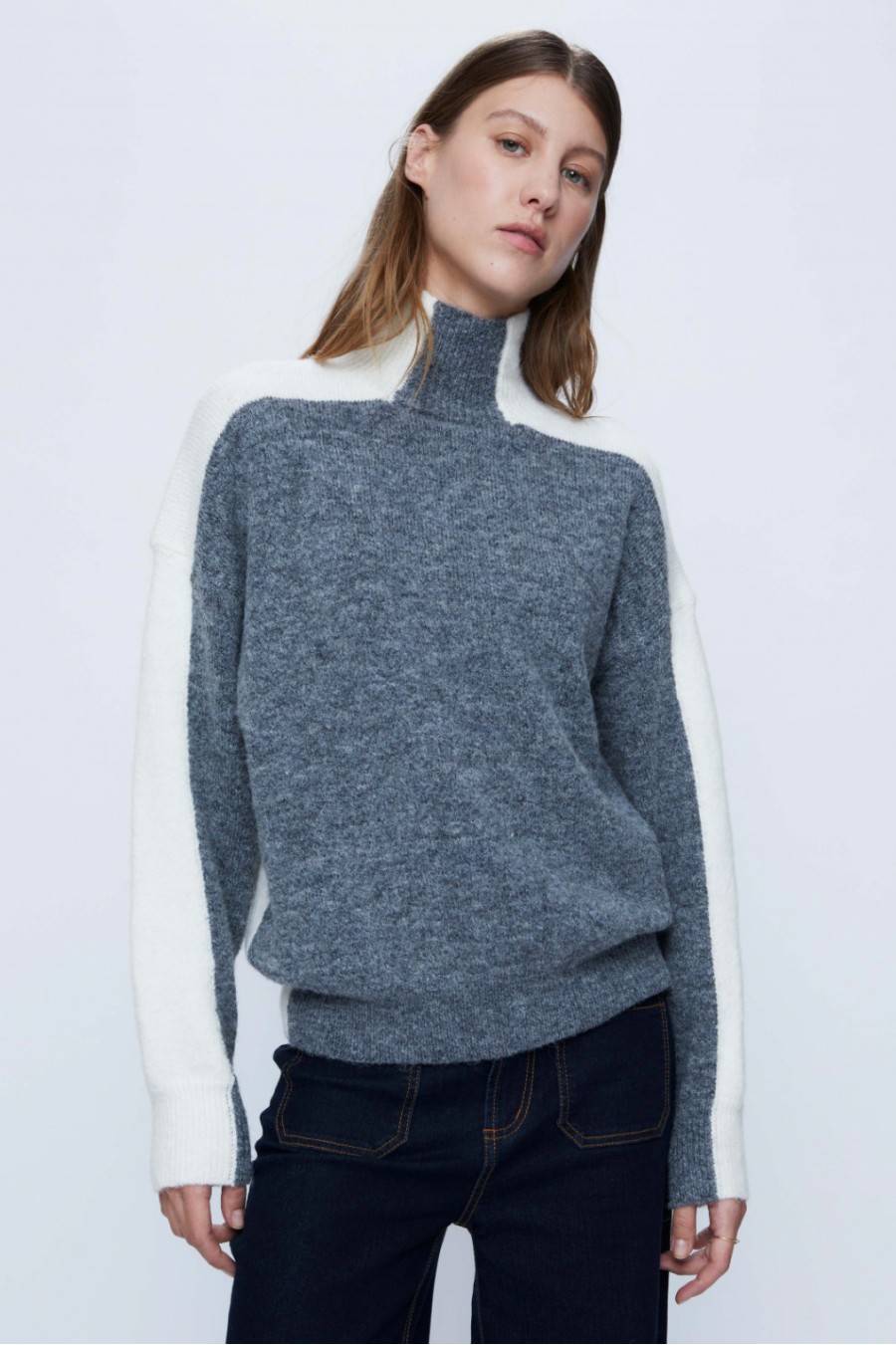 Two-Toned High Neck Knit...