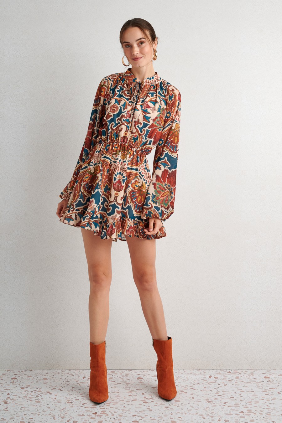 Tile Print Mini Dress