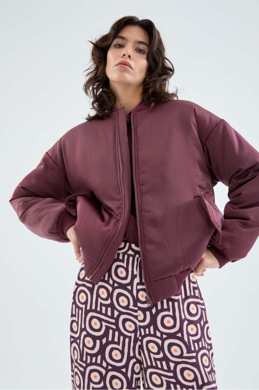 Eggplant Padded Bomber Jacket