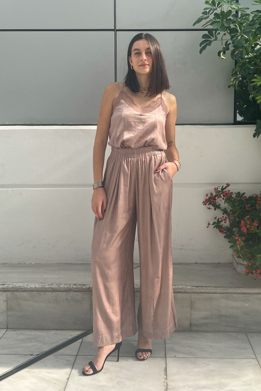 Pink Velvet Wide Leg Pants