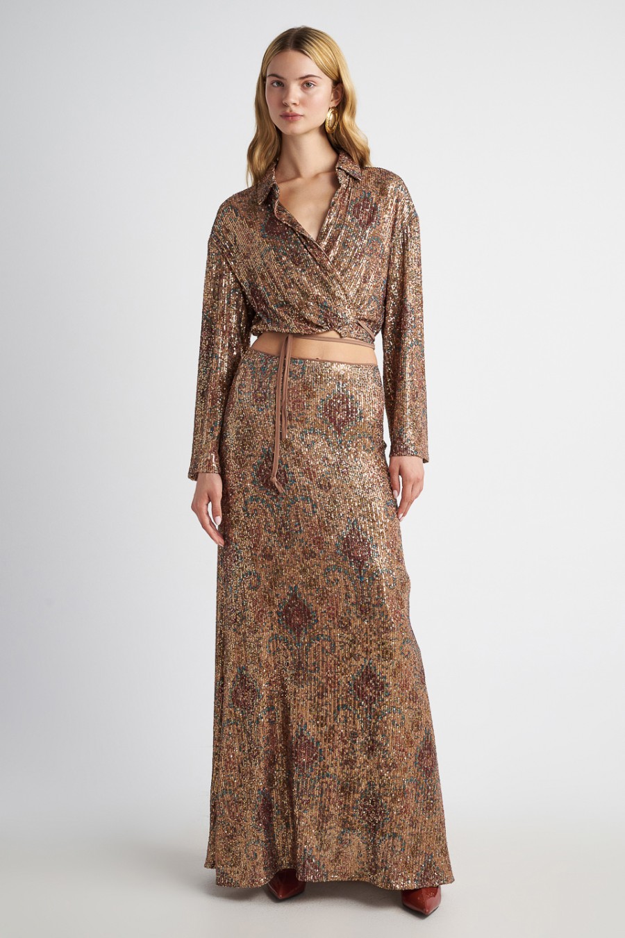 Patterned Sequin Maxi Skirt