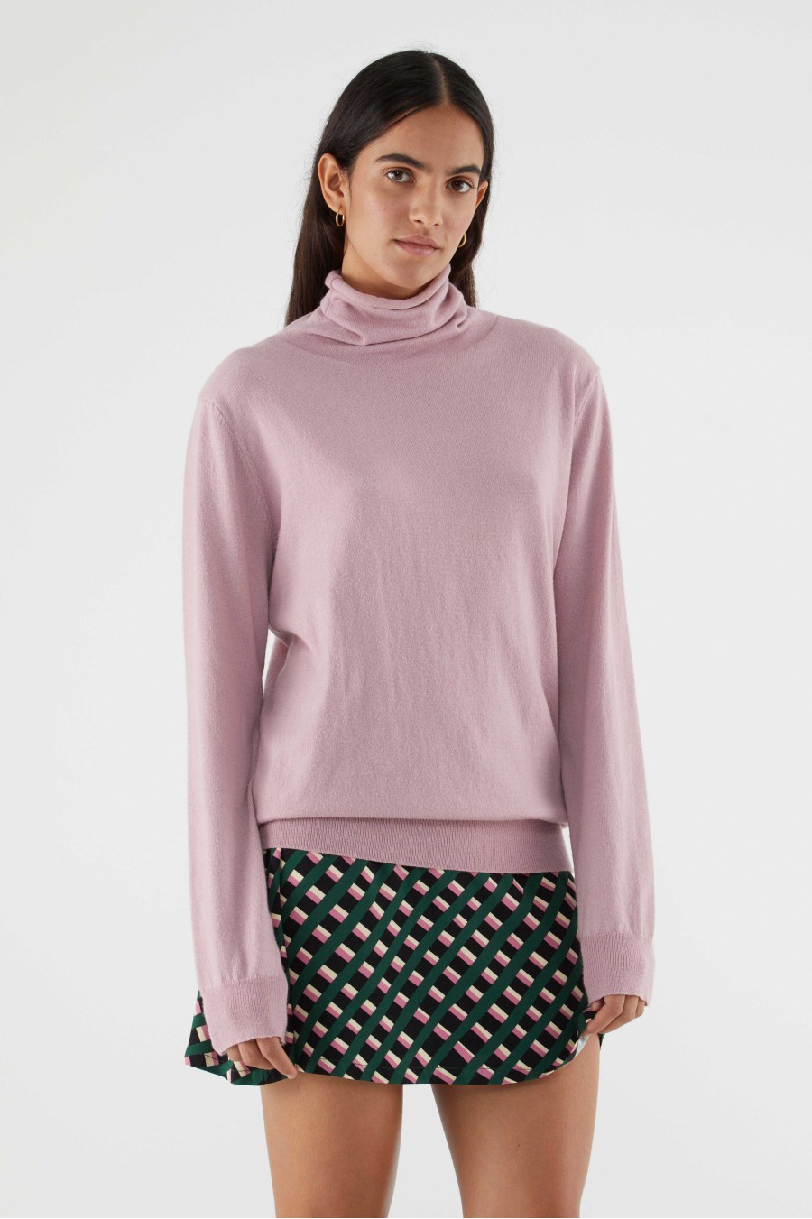 Pink Fine Knit High Neck...