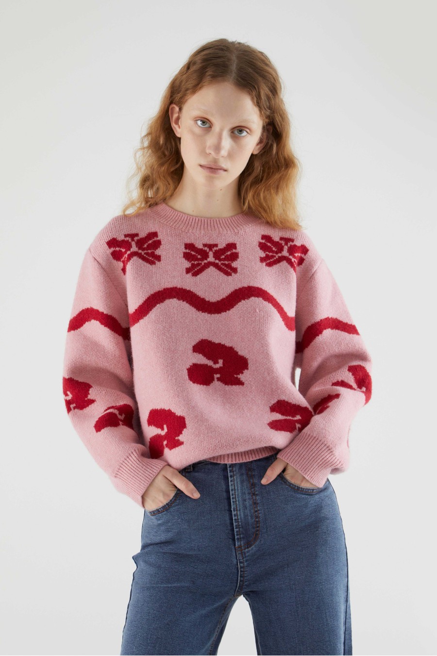 Pink Jacquard Knit Sweater