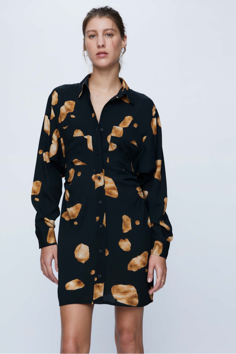Printed Button-Down Mini Dress