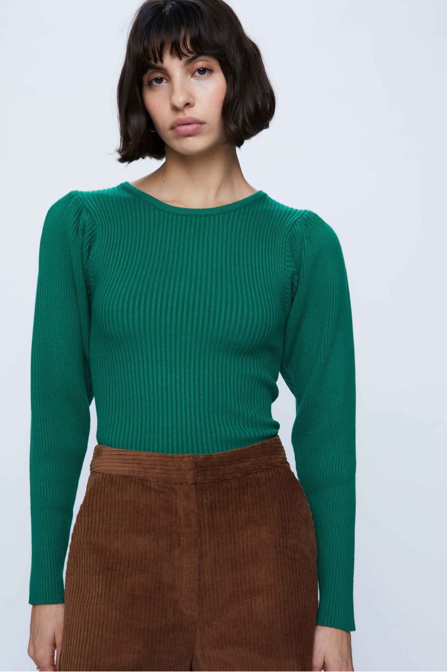 Green Ribbed Knit Sweater