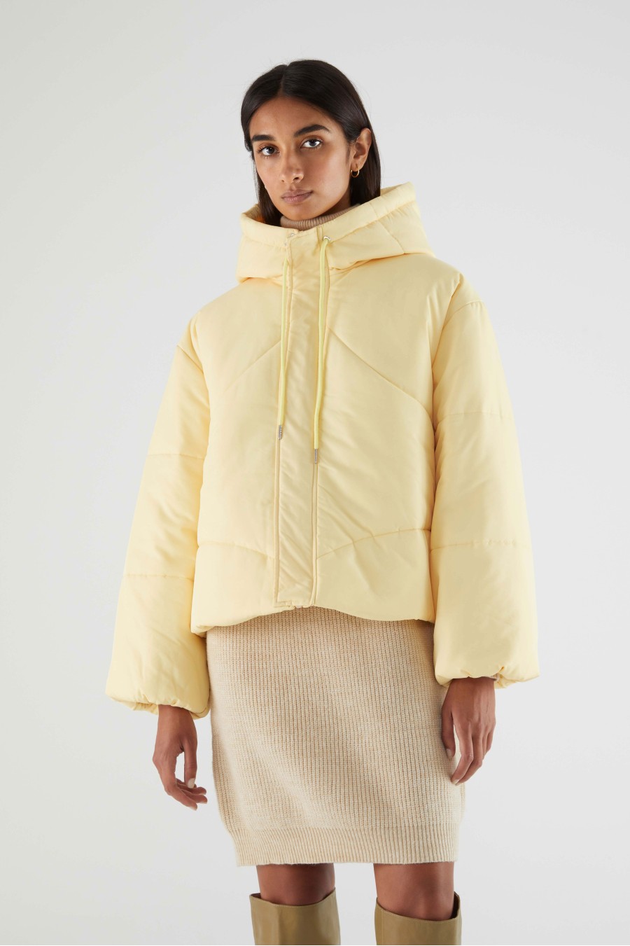 Yellow Hooded Puffer Jacket