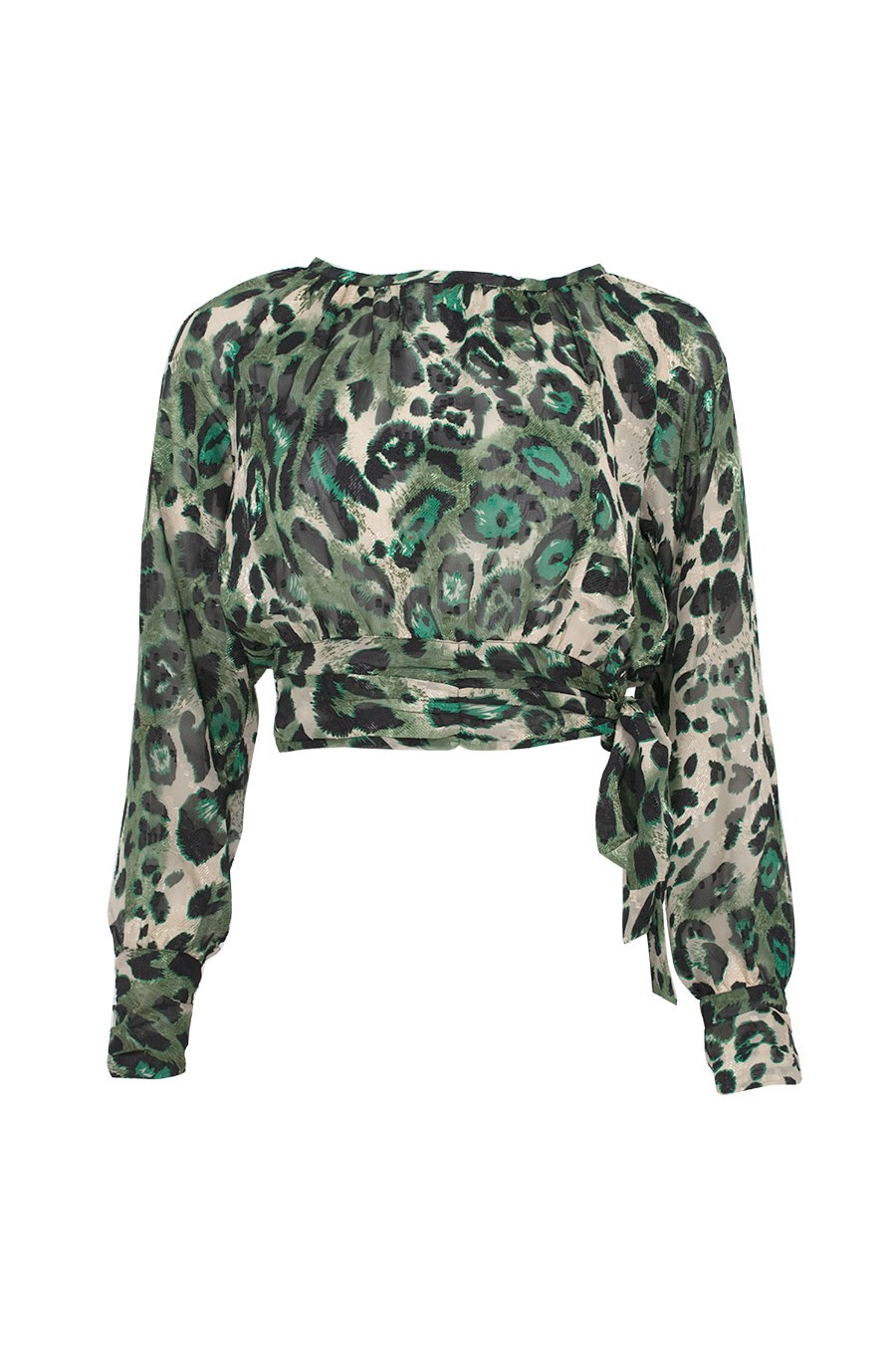 Green Leopard Cropped Blouse