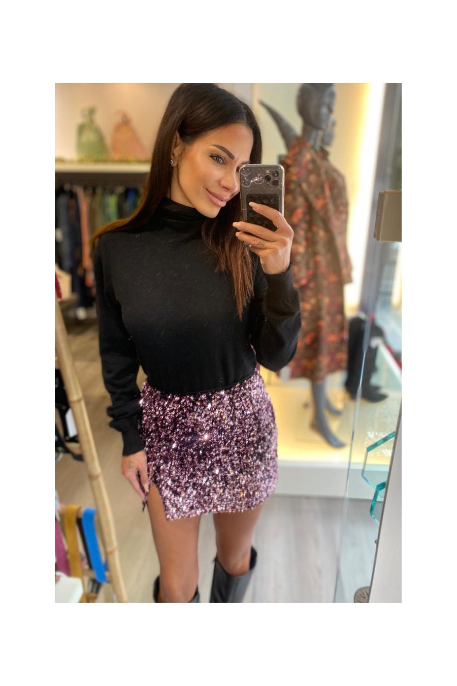 Velvet Sequin Mini Skirt