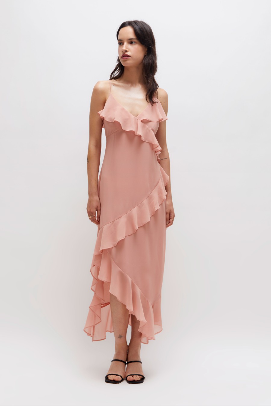 Pink Ruffle Midi Dress