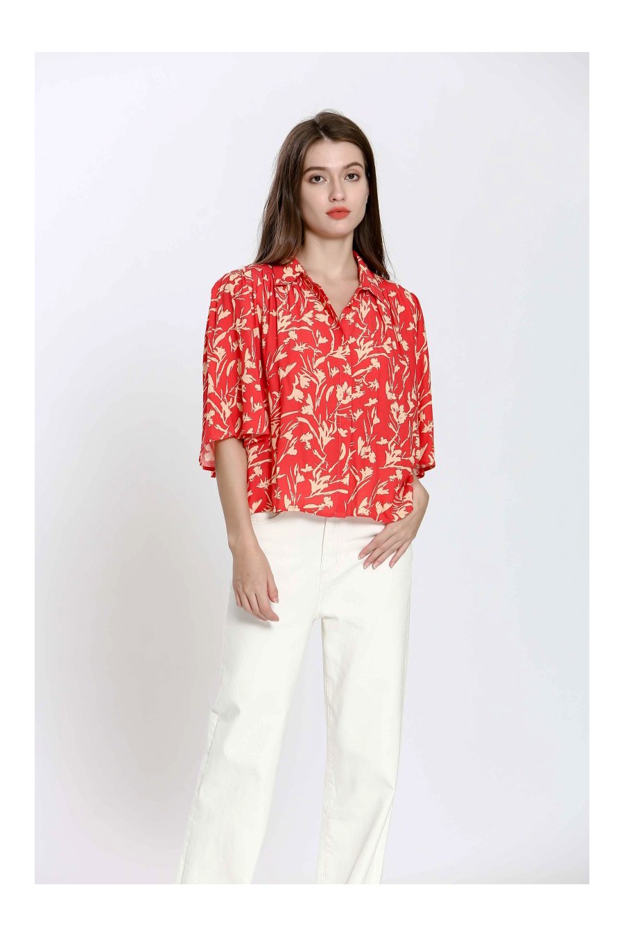 Red Floral Short Sleeve Shirt