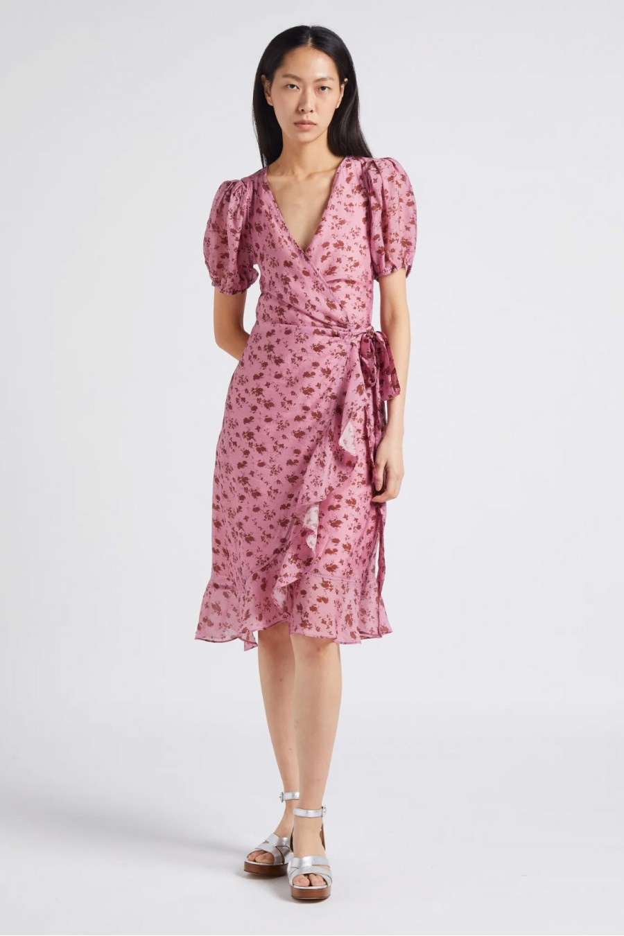 Pink Floral Wrap Dress