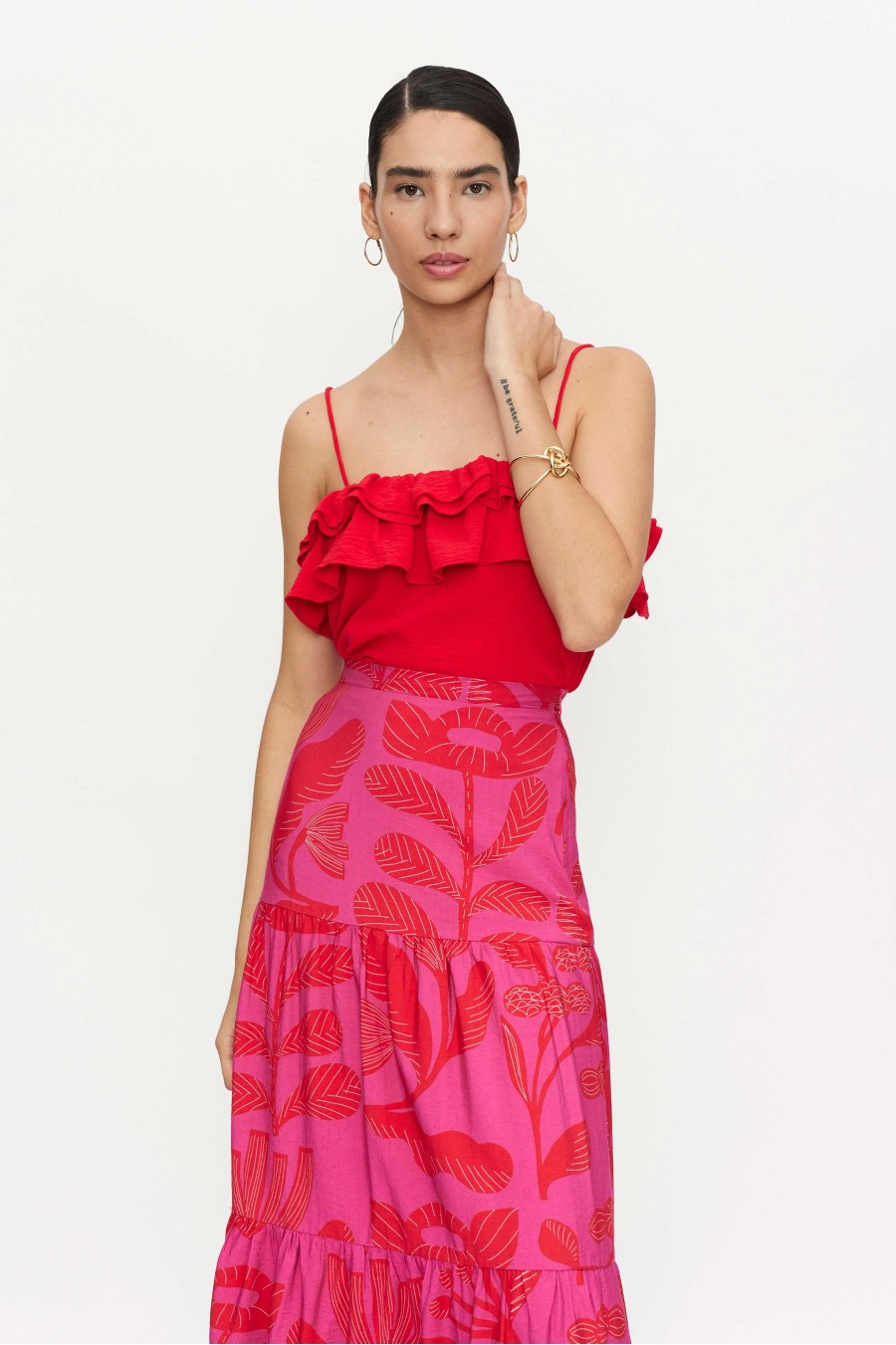 Red Ruffle Thin Strap Top