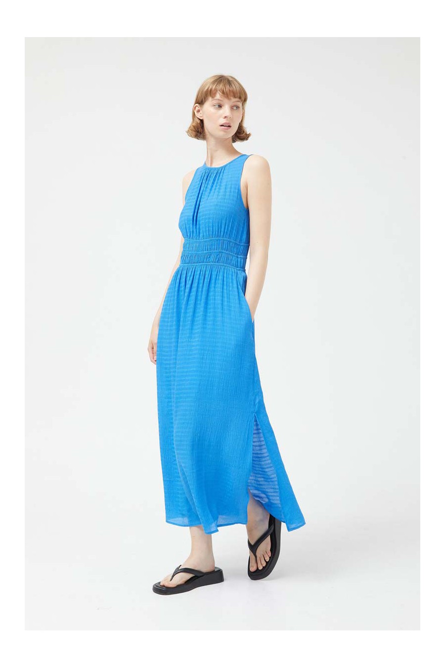 Blue Crepe Maxi Dress