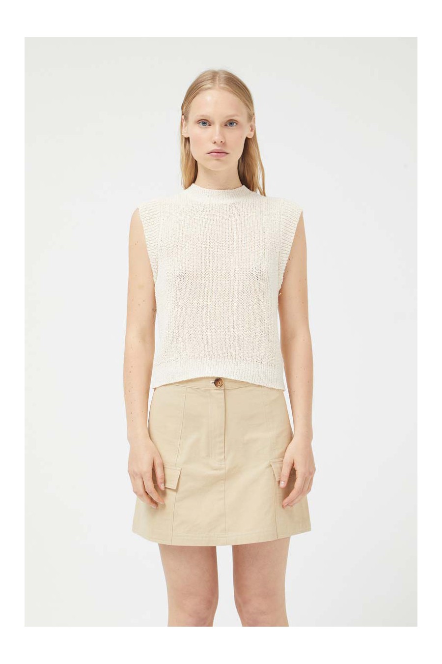 Off White Sleeveless Knit Top