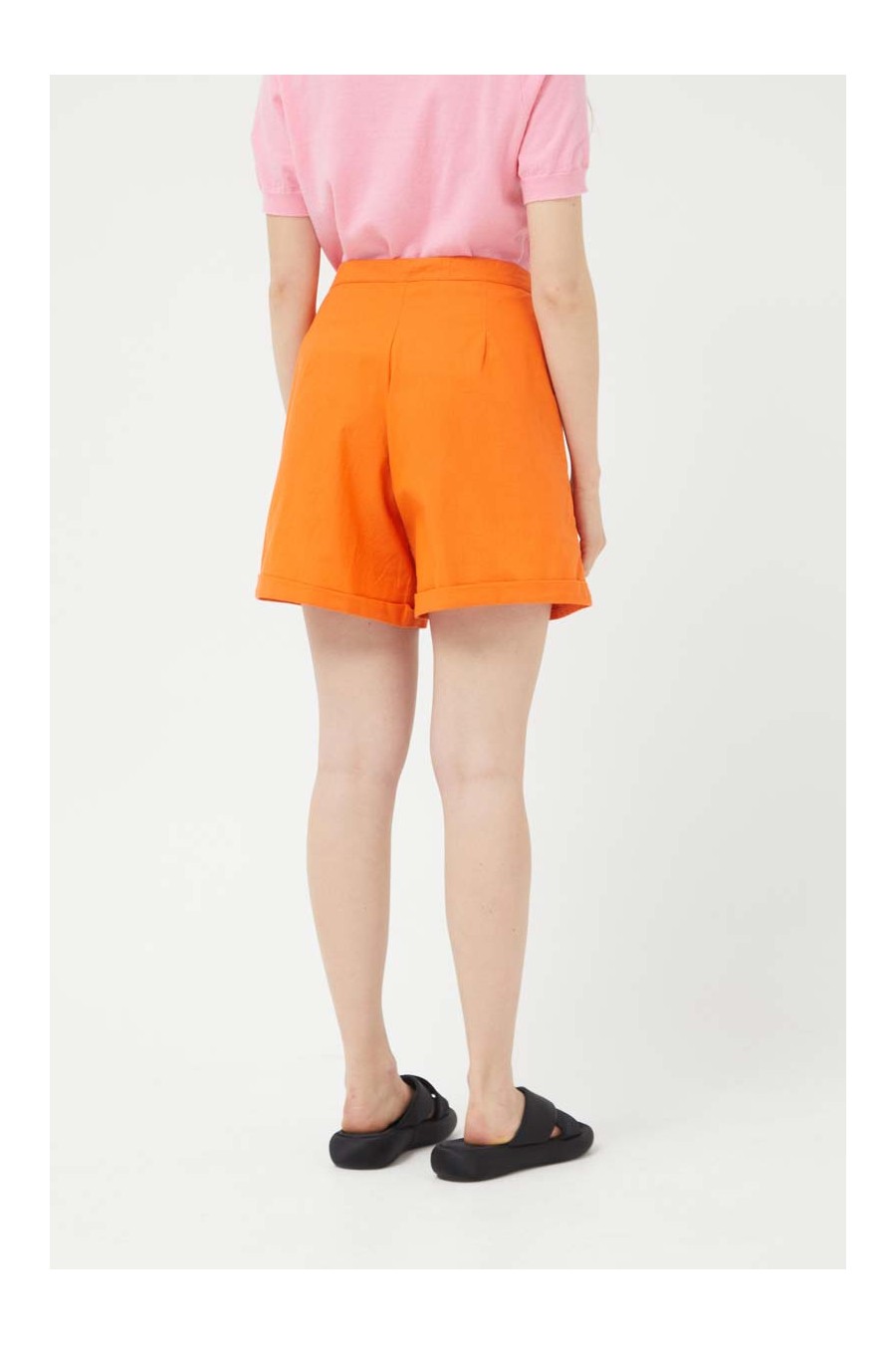 Orange Scalloped Cotton Shorts