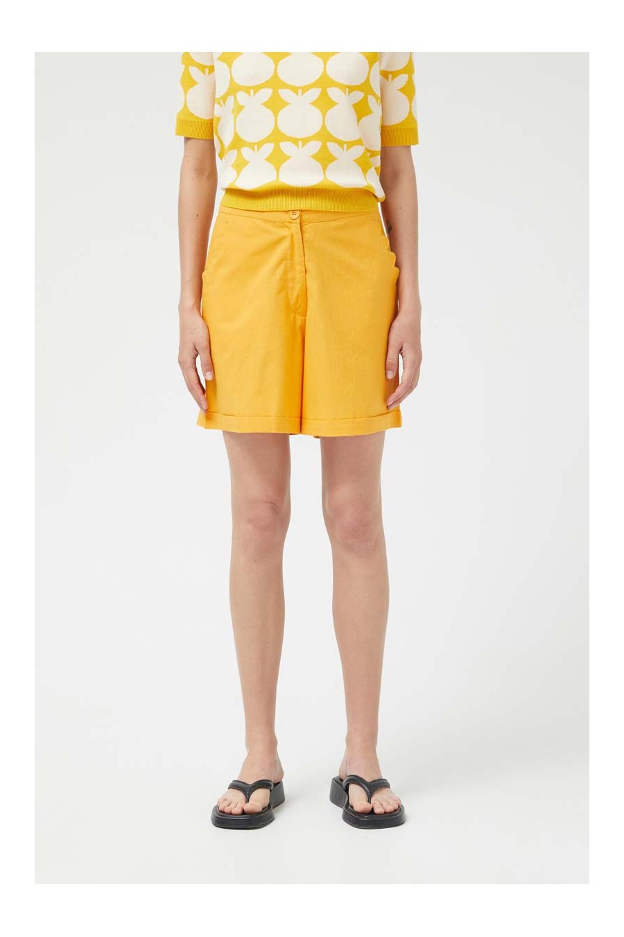 Yellow Scalloped Cotton Shorts