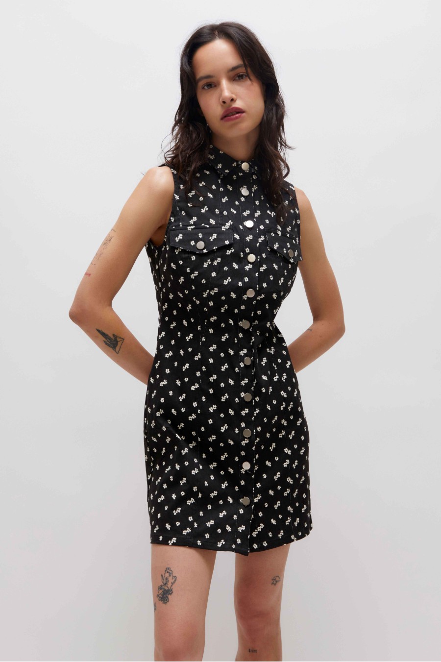 Linum Flower Print Denim Dress