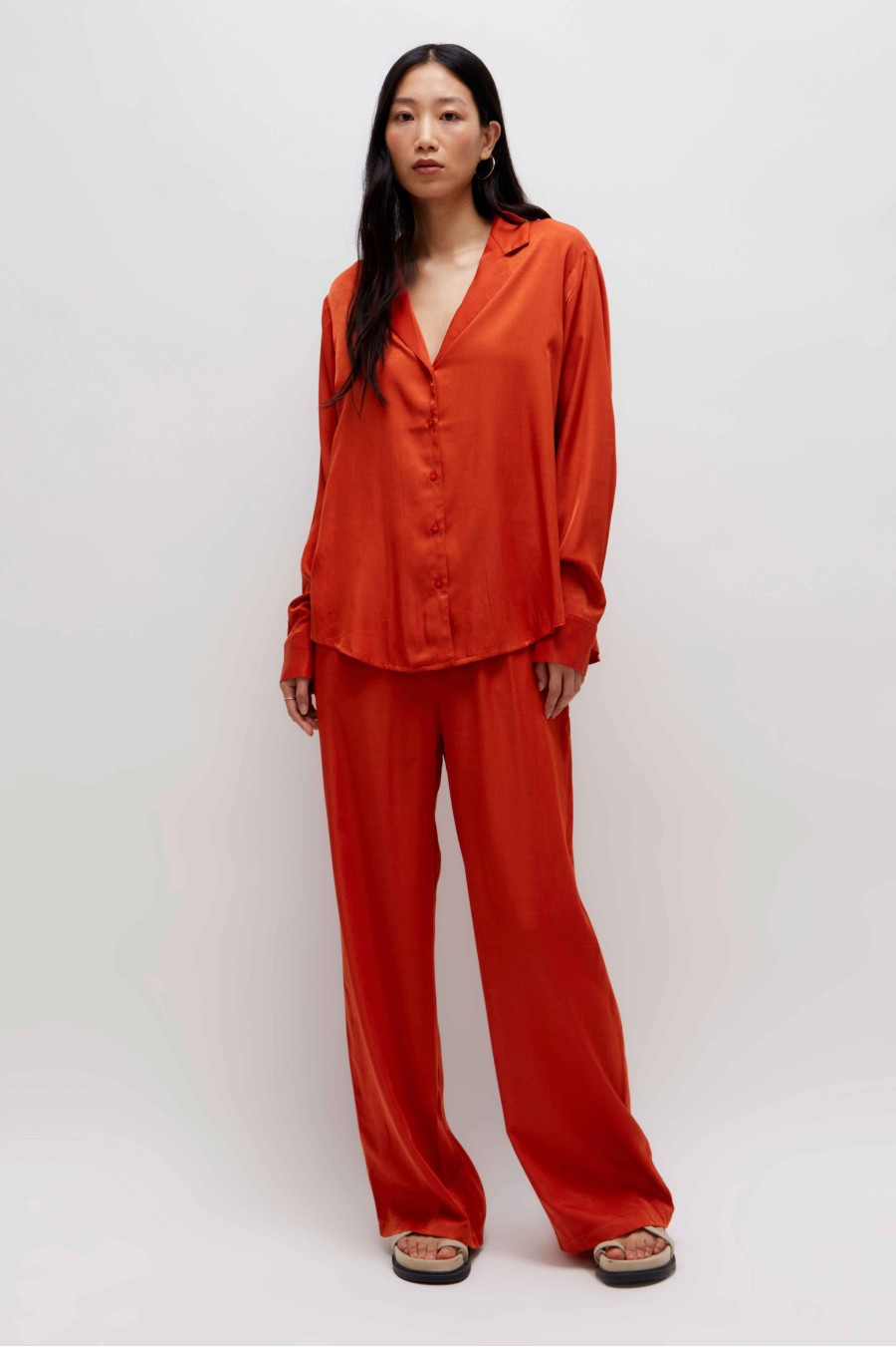 Orange Silky Satin Pants