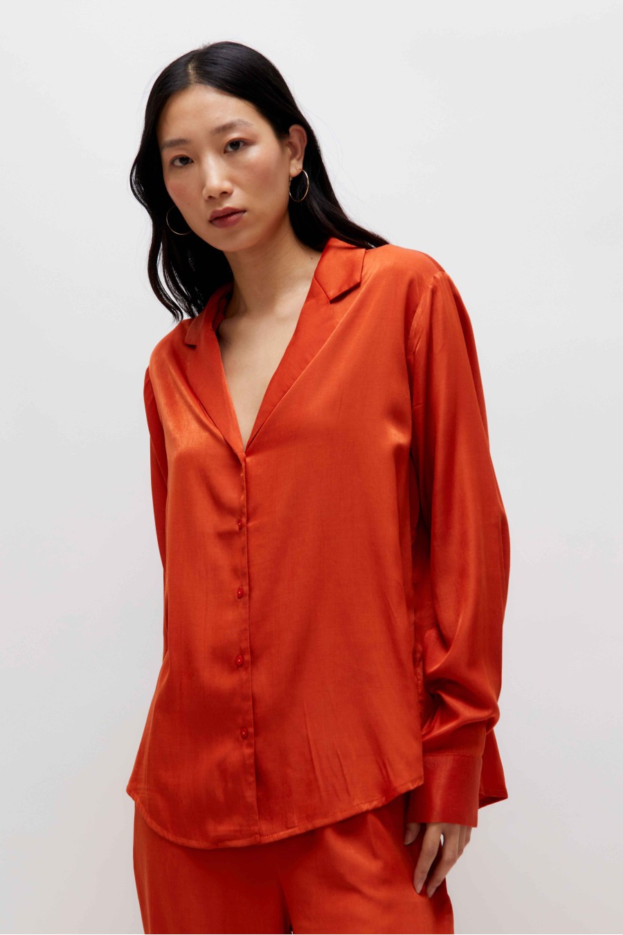 Orange Silky Satin Shirt