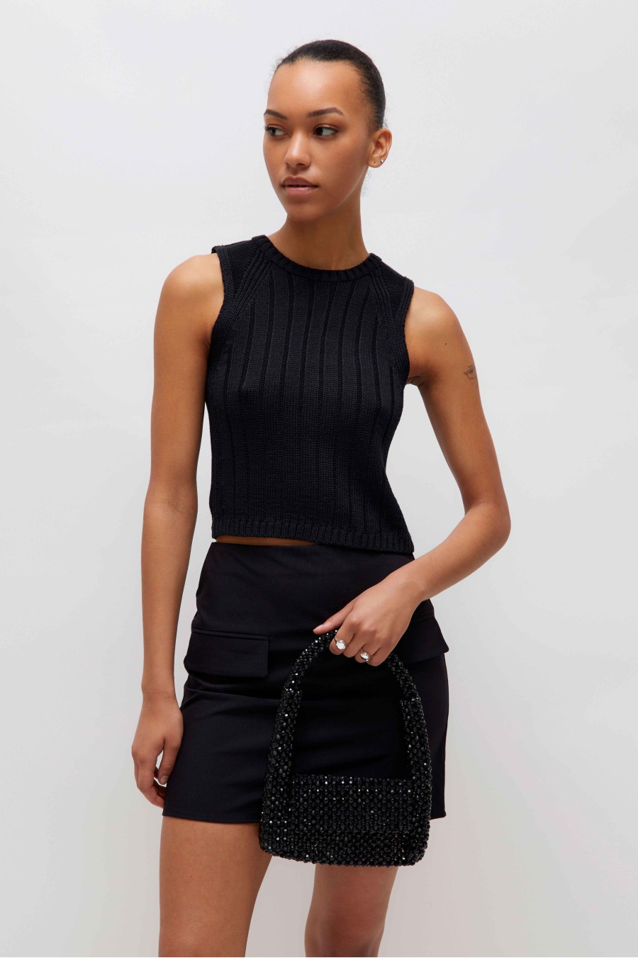 Black Sleeveless Knit Top