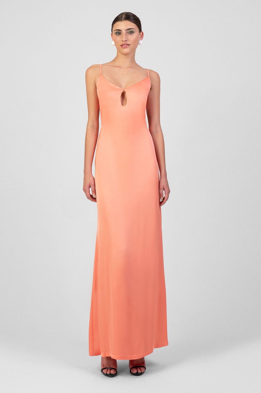 Aria Maxi Satin Peach Dress