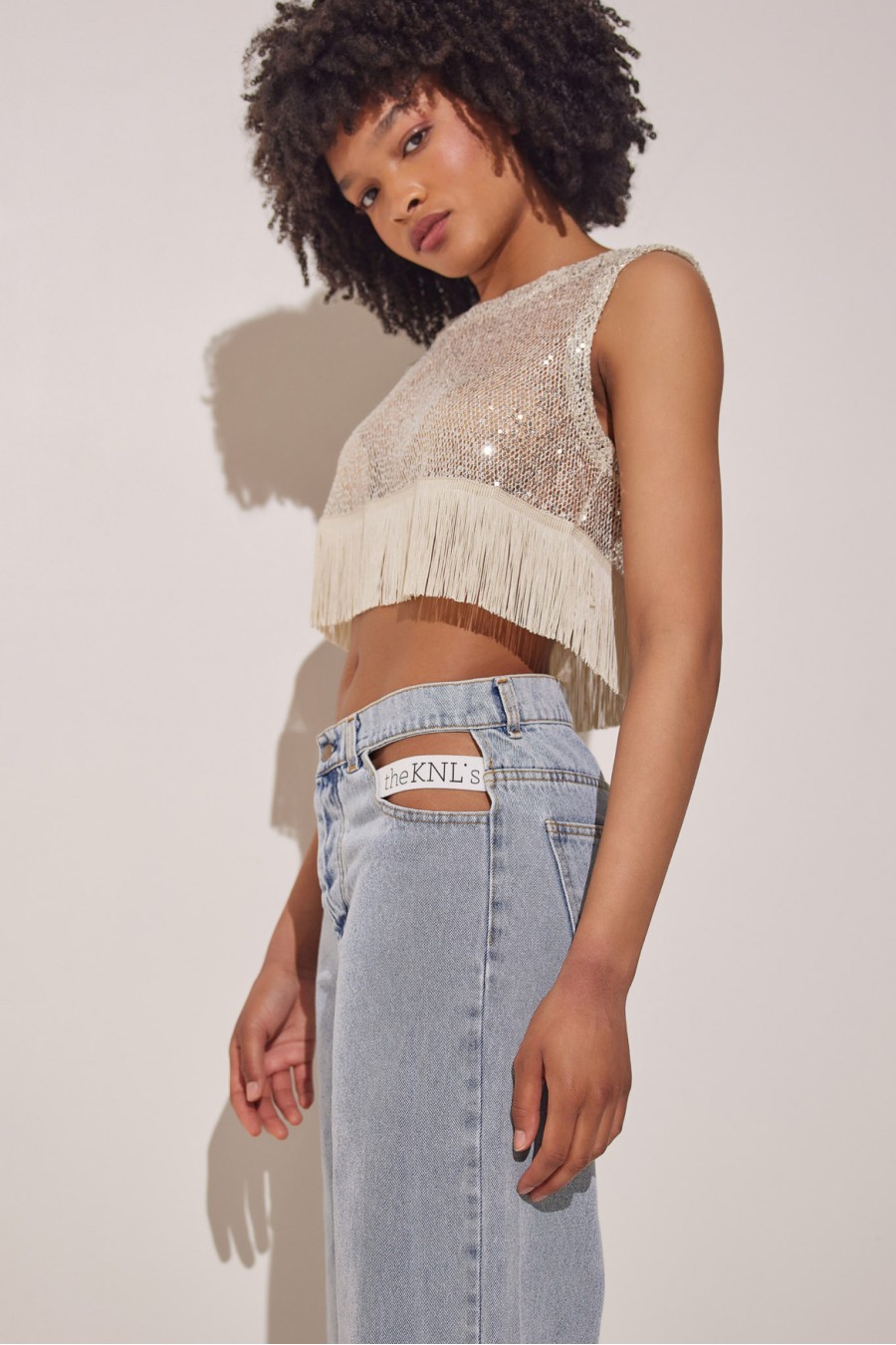 Awe Fishnet Sequin Top | Silver