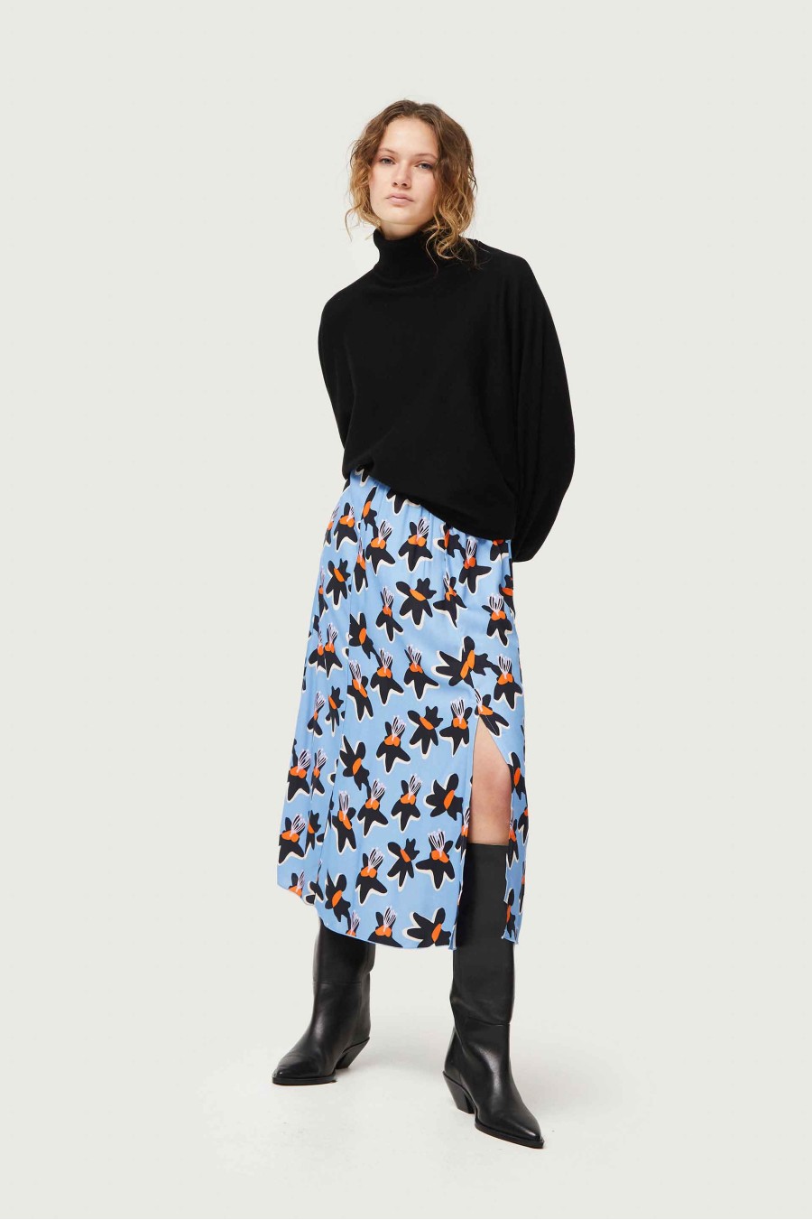 Blue Calatea Floral Midi Skirt