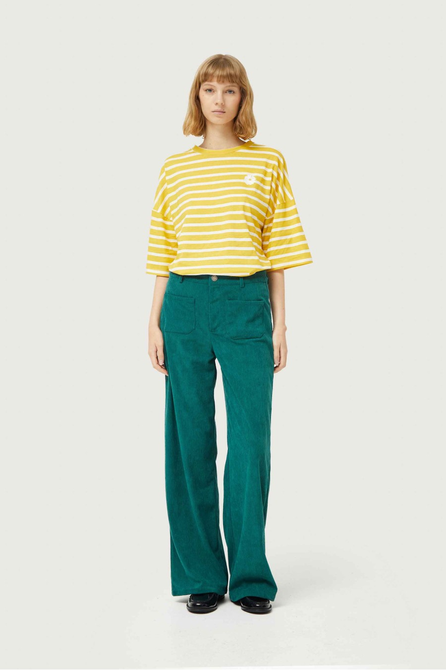 Green Corduroy Wide Leg Pants