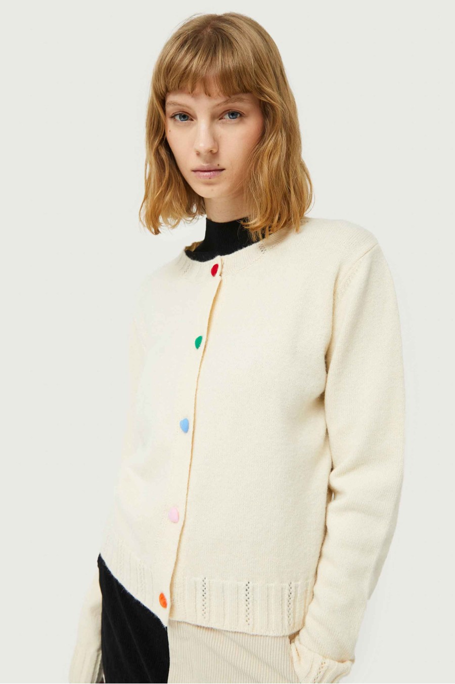 White Heart Button Cardigan