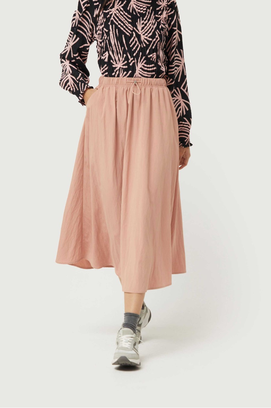 Pink Technical Fabric Midi Skirt