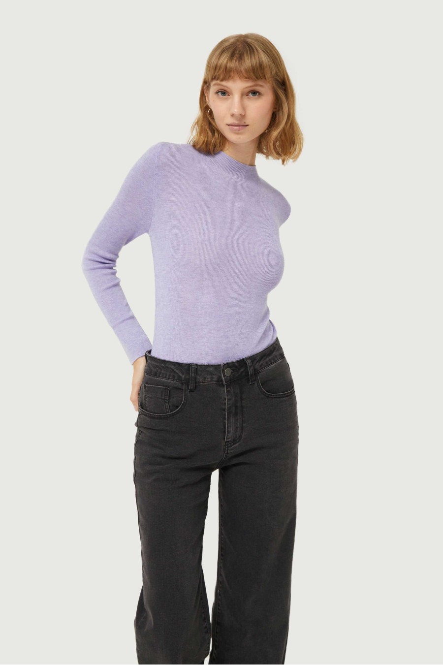 Purple High Neck Knit Top