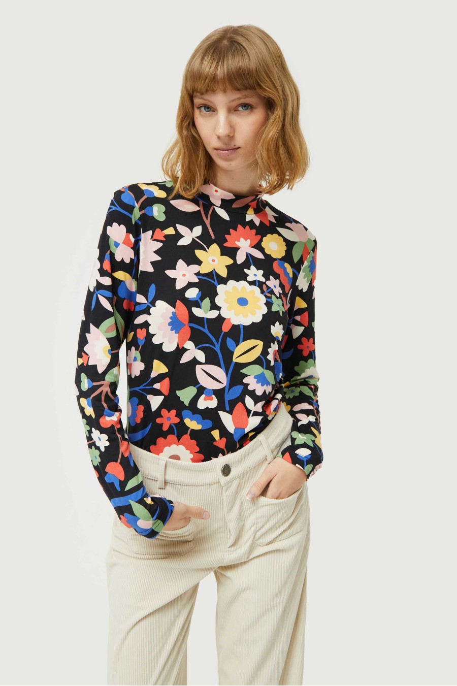 Large Floral High Neck Top