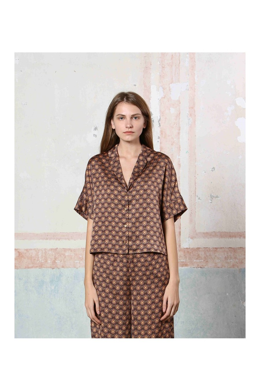 Retro Print Silky Shirt