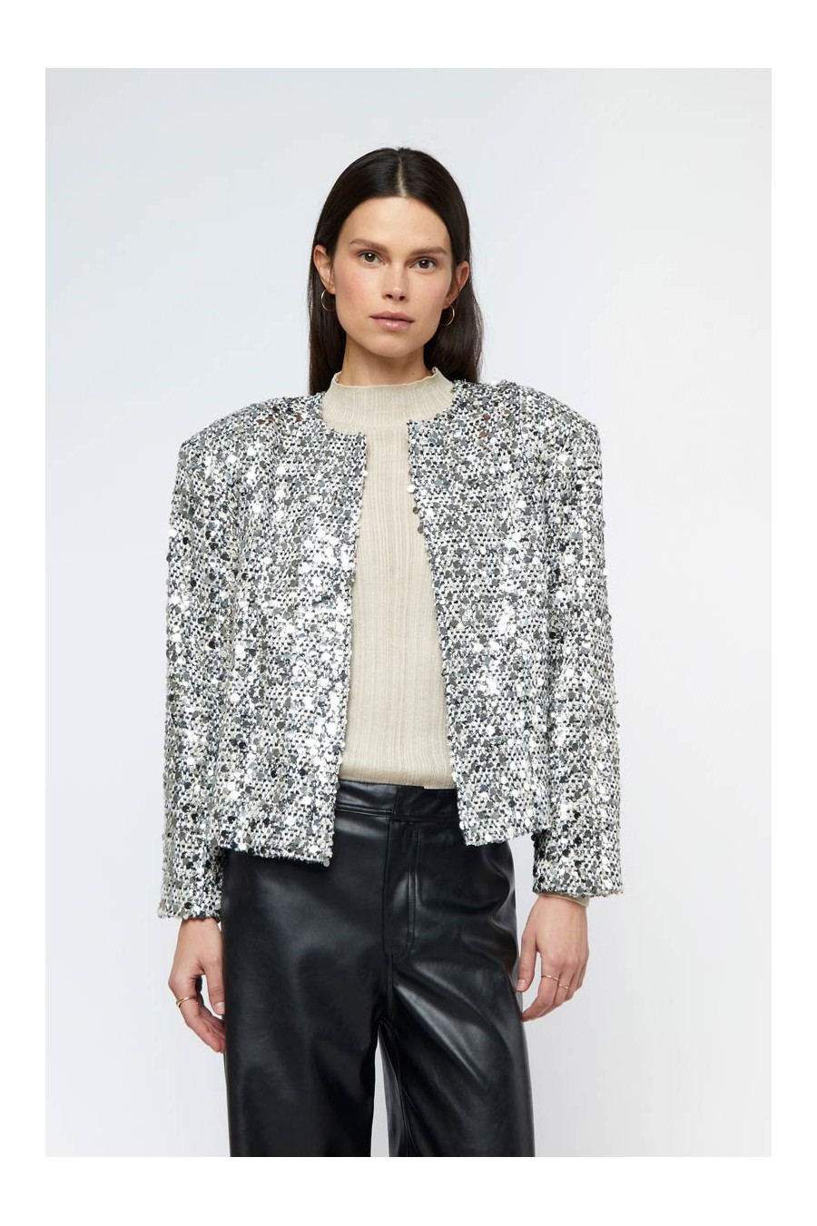 Silver Sequin Tweed Jacket