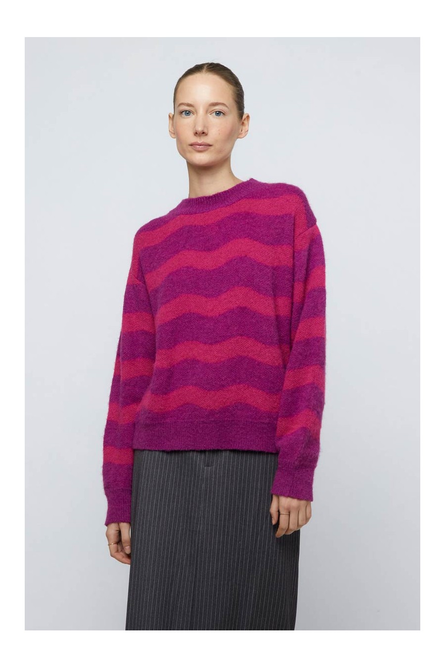 Eggplant & Fuchsia Waves Stripe Knit Sweater