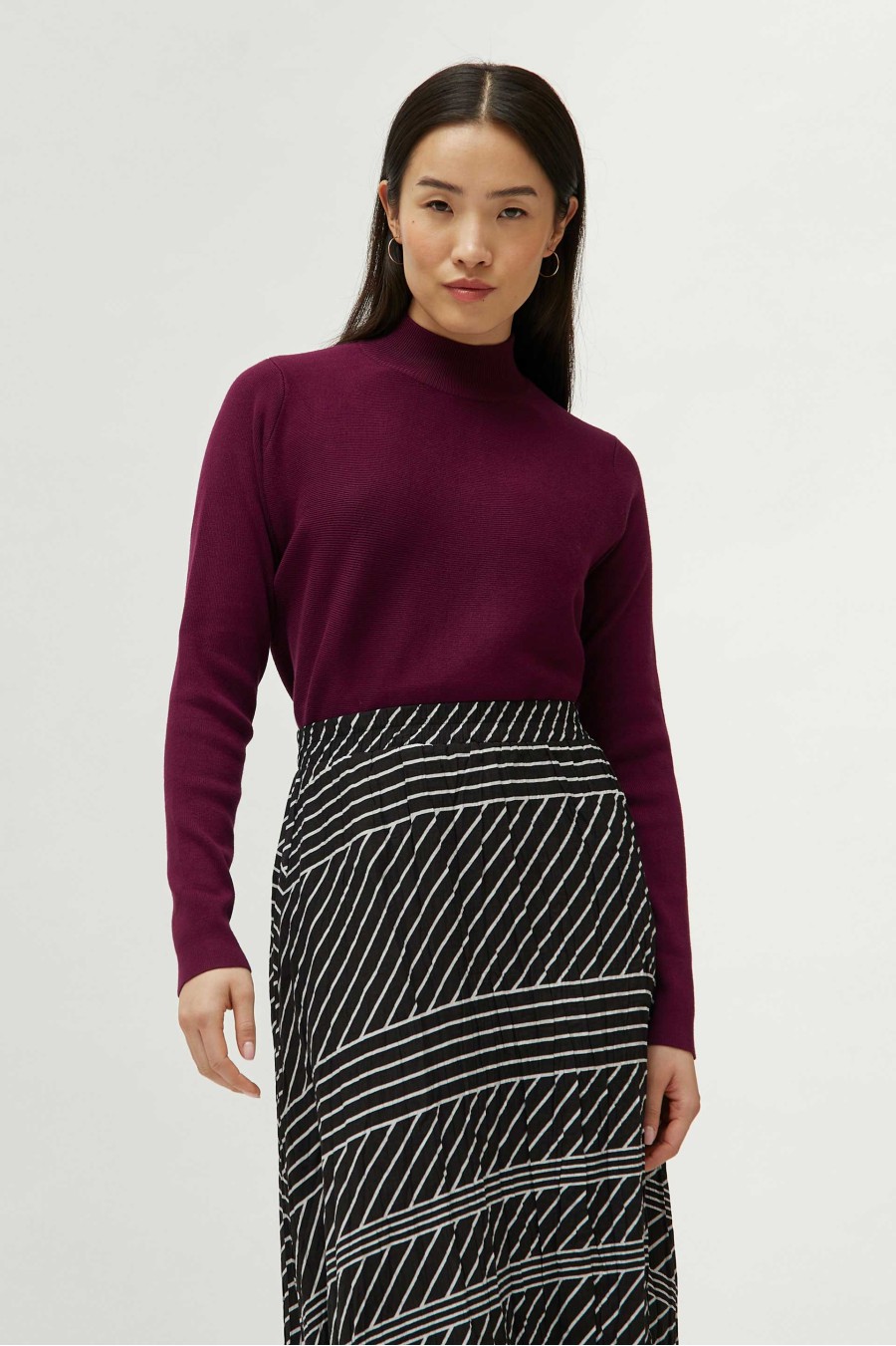 Purple Mock Neck Flared Sweater