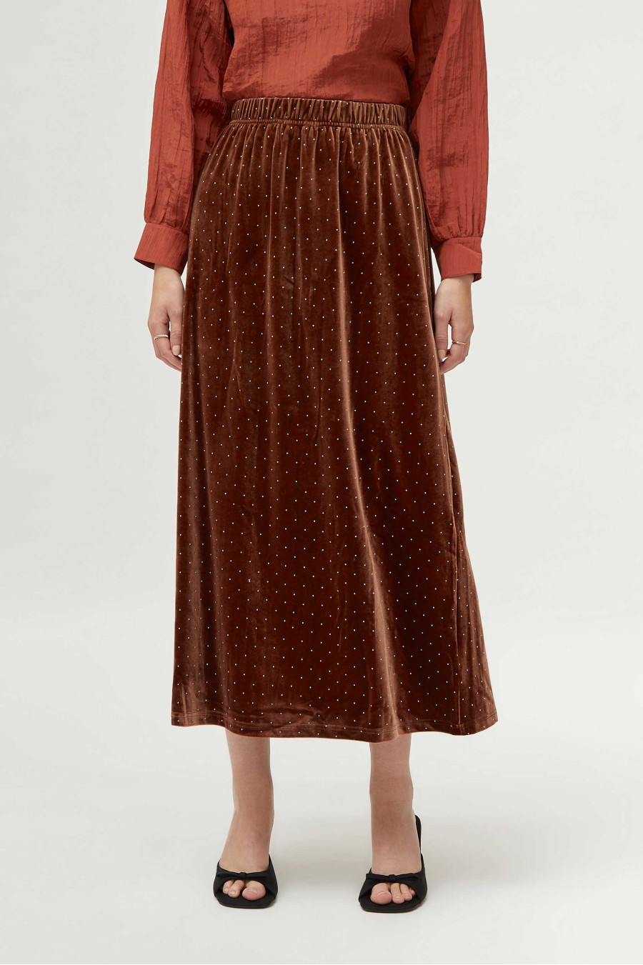 Brown Studded Velvet Midi...