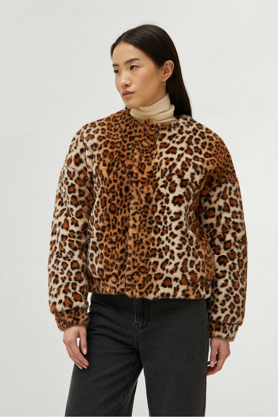 Leopard Faux Fur Bomber Jacket