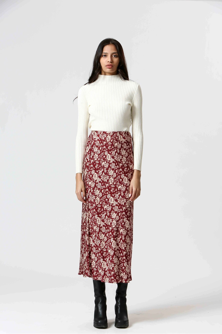 Bordeaux Floral Slip Skirt