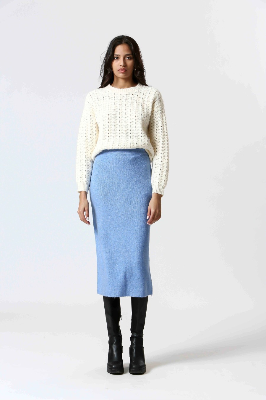 Sky Blue Knit Midi Skirt