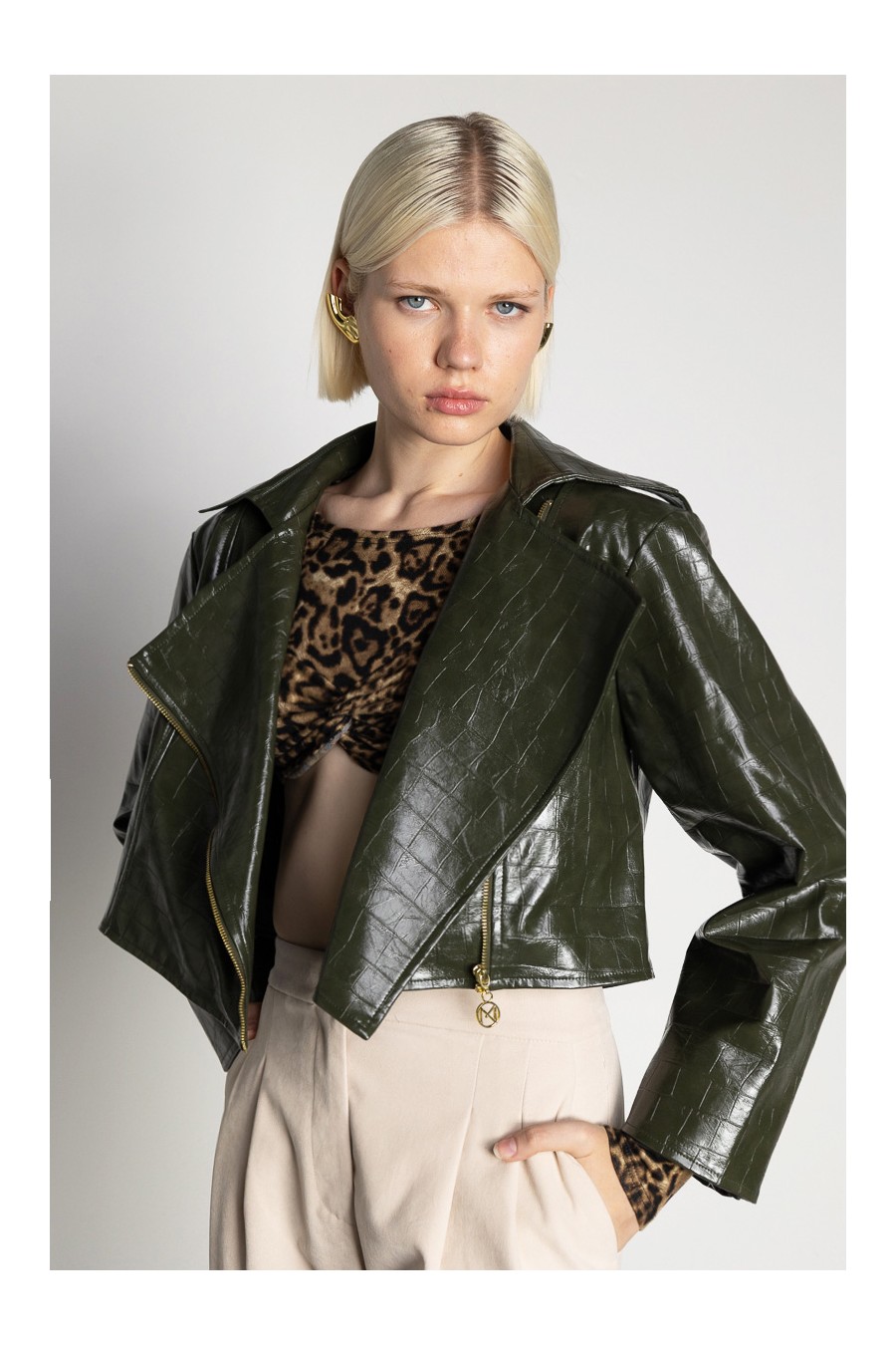 Lush Croco Olive Biker Jacket