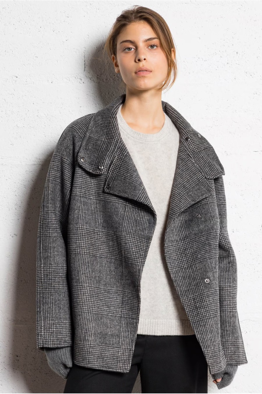 Grey Plaid Wool Coat