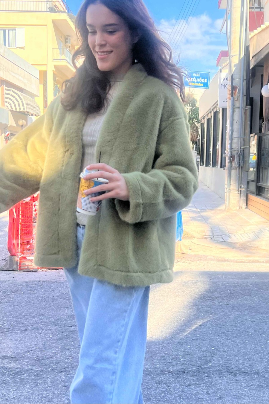 Khaki Faux Fur Coat