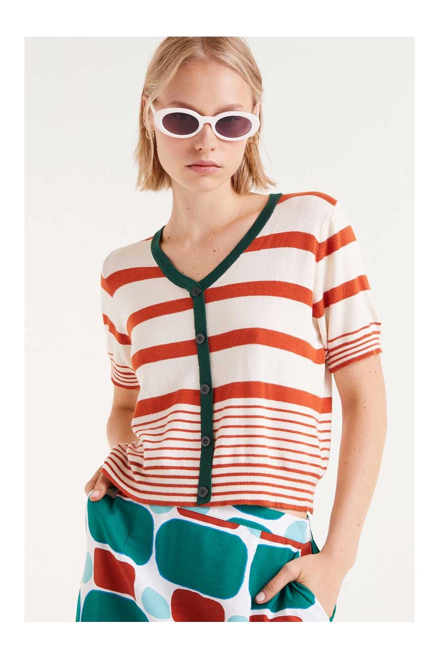 Burnt Orange Striped Cardigan