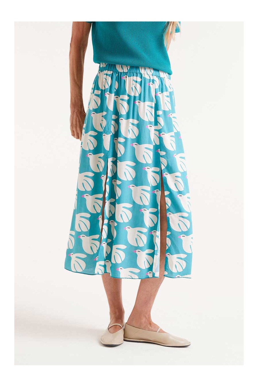 Dove Print Midi Skirt