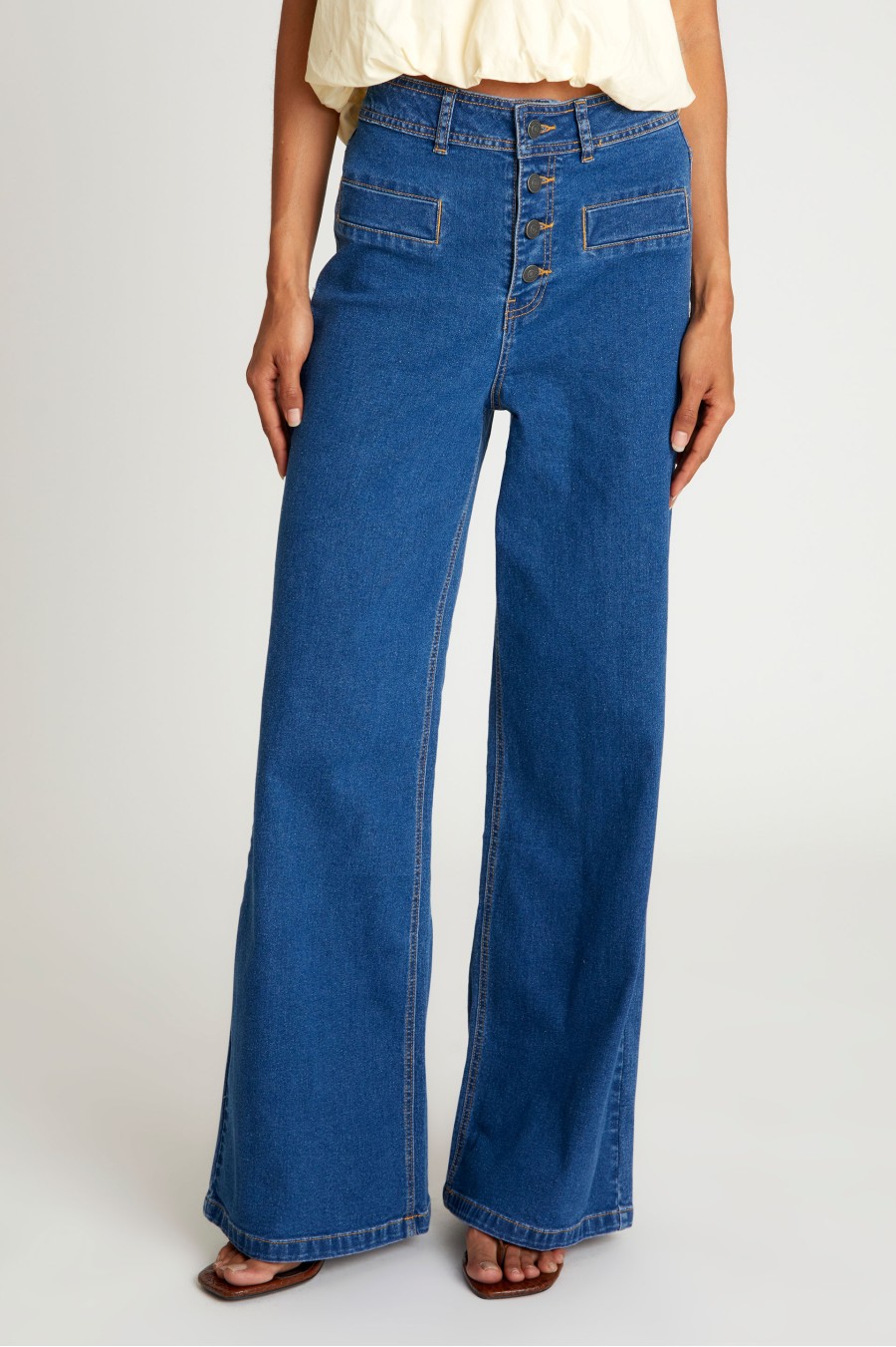 High Waisted Straight Blue Jeans