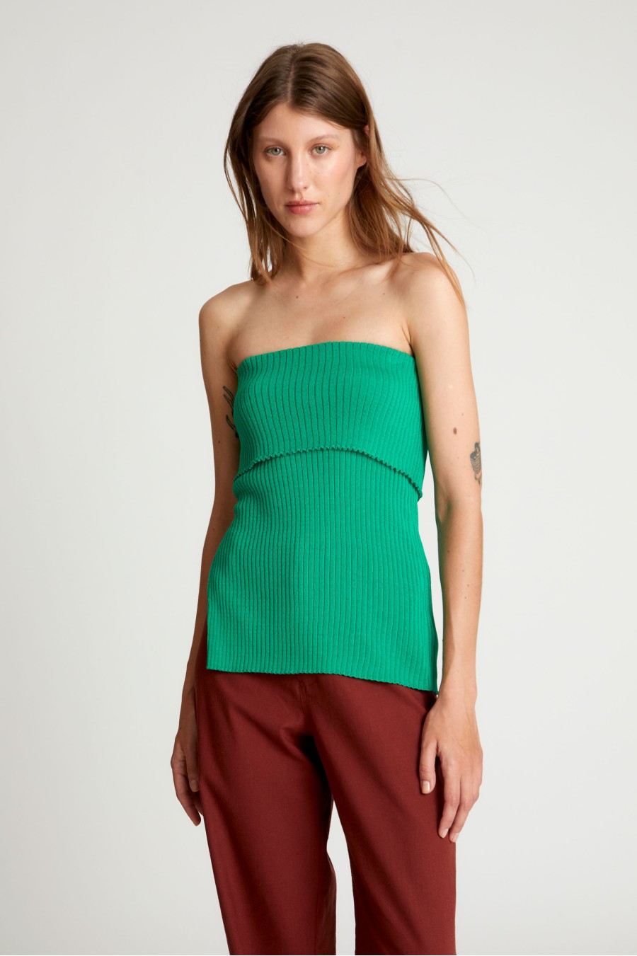 Green Strapless Knit Top