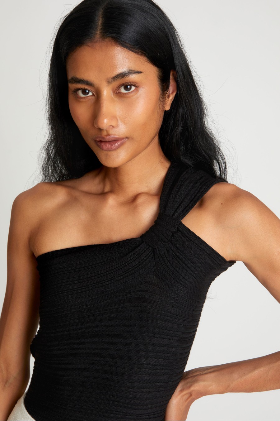 Black One Shoulder Knit Top