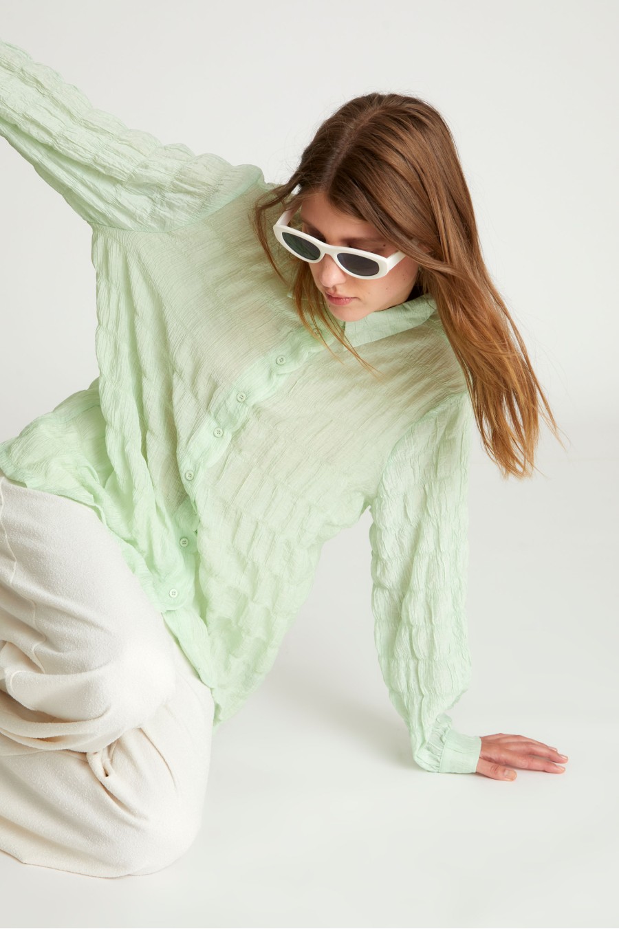 Green Textured Crepe Shirt