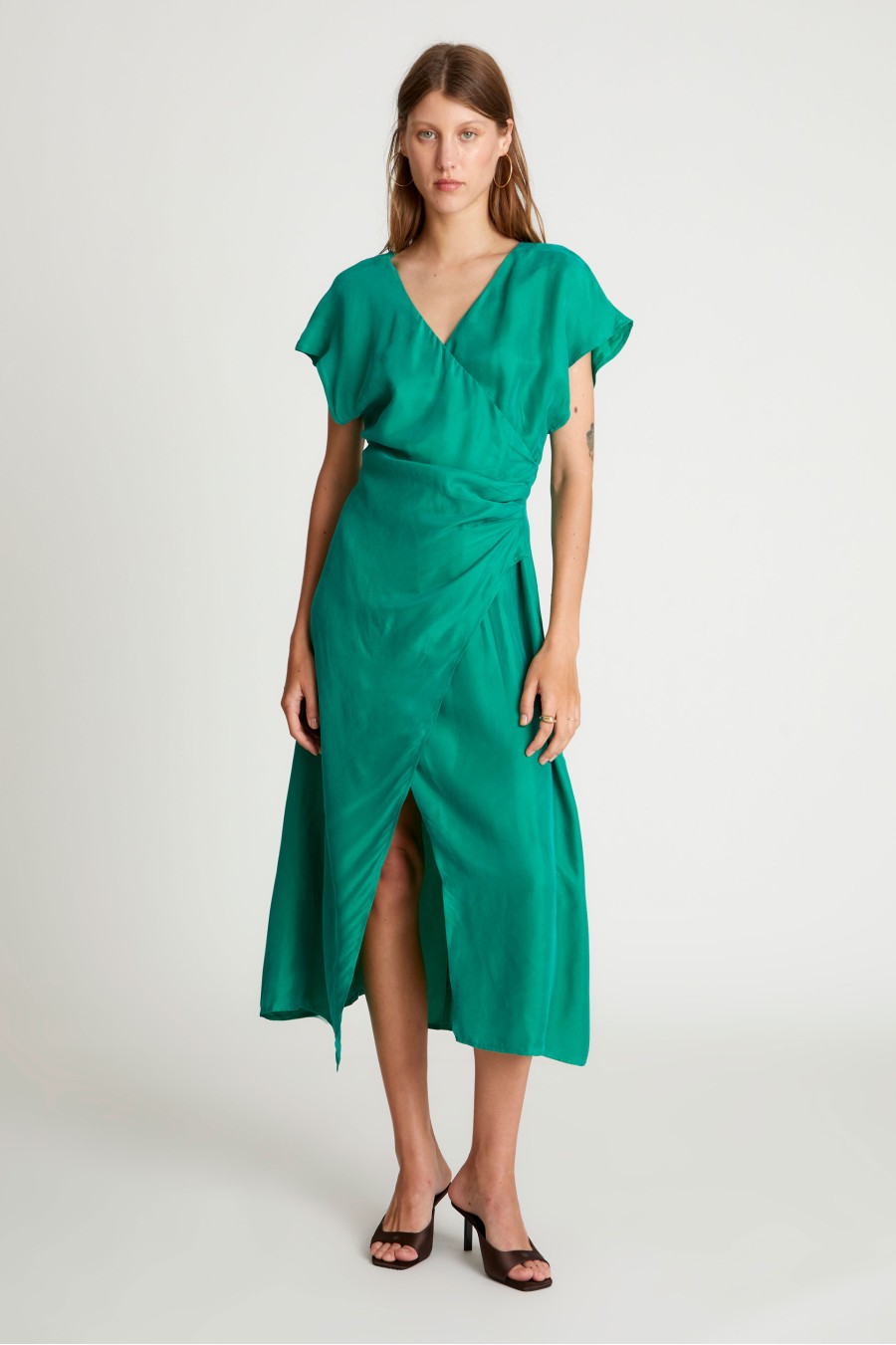 Green Cupro Midi Dress